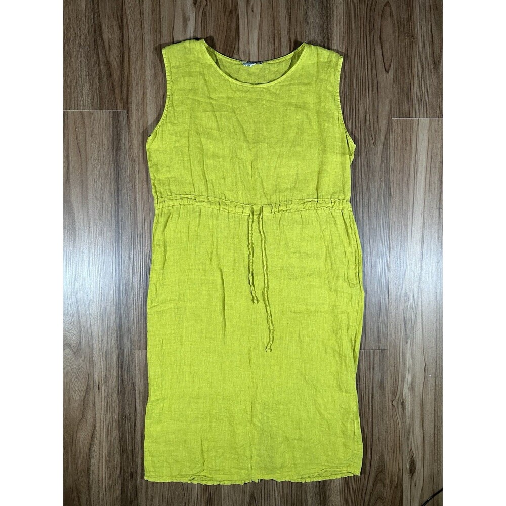 Vanessa Zani 100% Linen Shift Dress Made In Italy Green Womens Size Medium